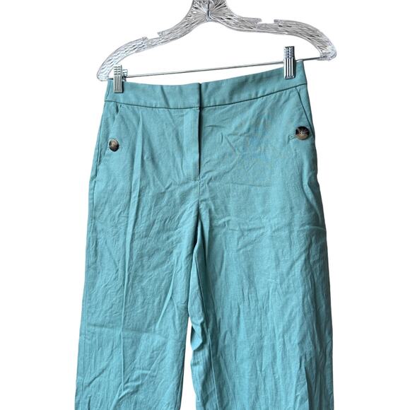 j. crew factor Linen-cotton blend elastic-back sailor pants green bo902 size 2 - Picture 5 of 9
